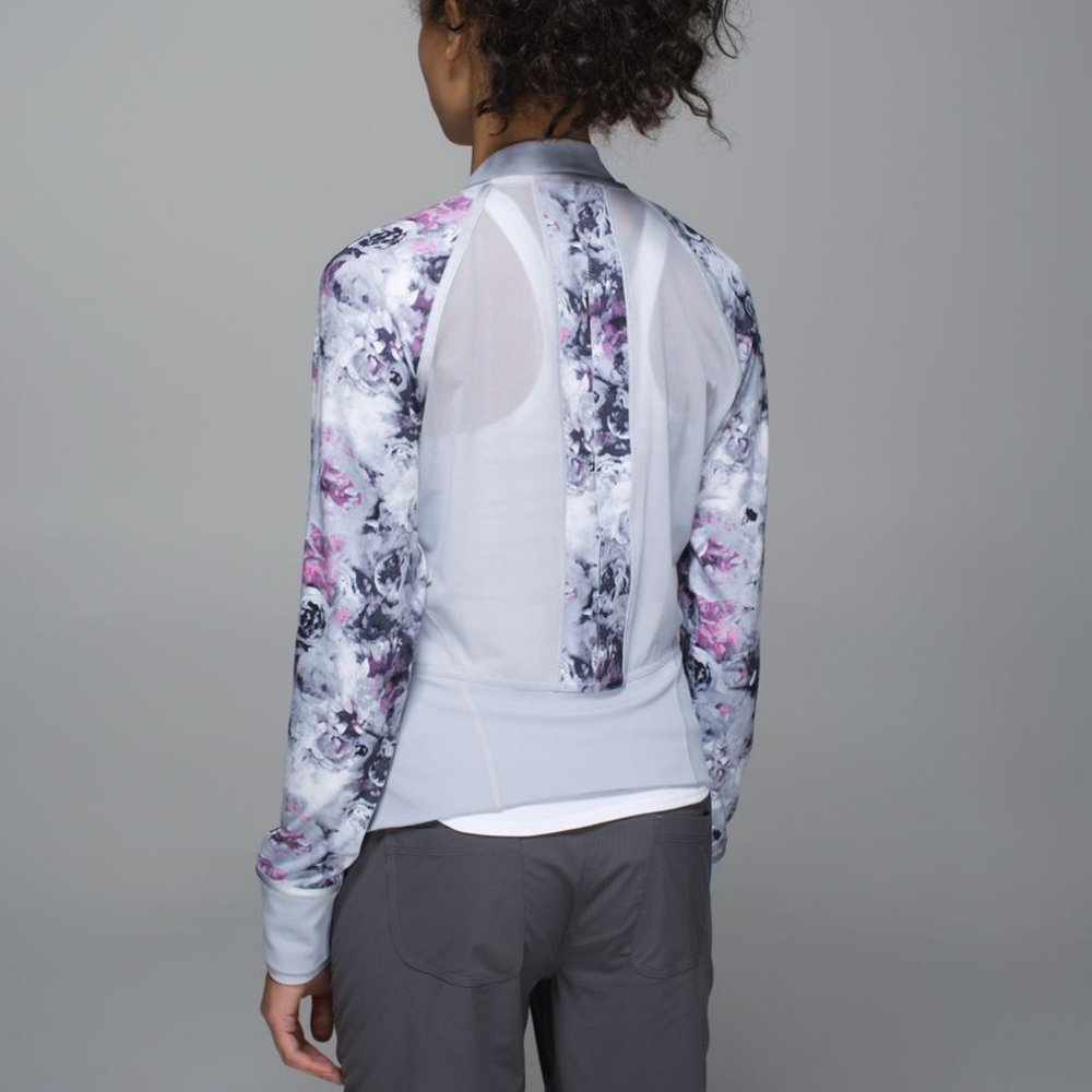 Floral Print Mesh-Back Active Jacket - White & Pink